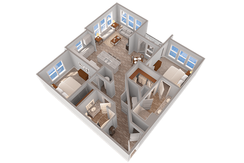 Floor plan for 2 beds, 2 baths, 1241 sqft